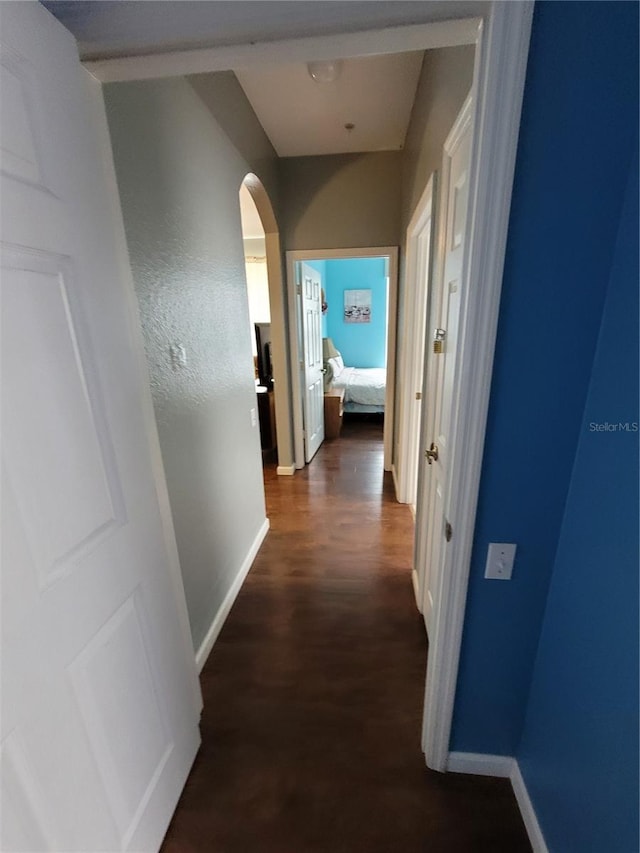 corridor with dark wood-type flooring