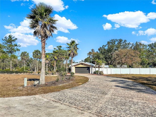 exterior space with a garage