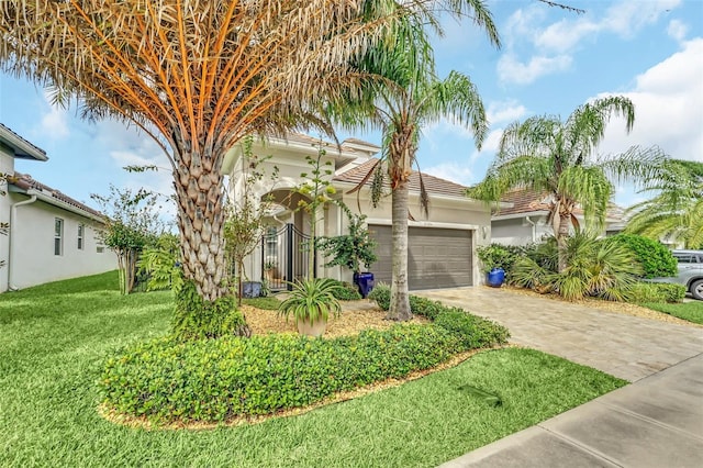 view of front of property featuring a garage and a front yard