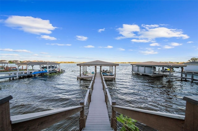 view of dock with a water view