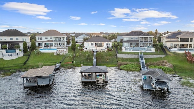 dock area featuring a water view