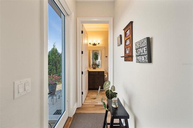 hallway with light wood-type flooring