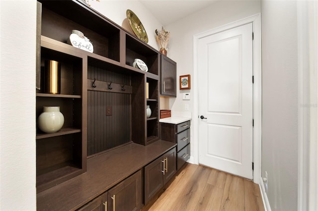 mudroom with light hardwood / wood-style floors