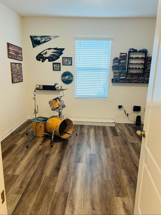 miscellaneous room featuring wood finished floors and baseboards