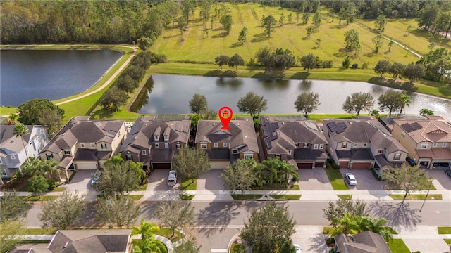 bird's eye view featuring a water view