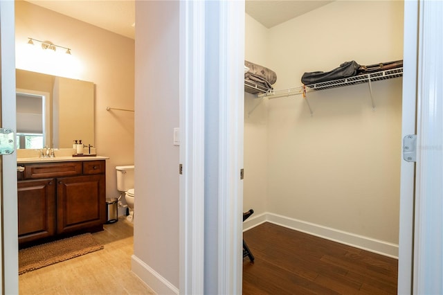 spacious closet featuring sink and light wood-type flooring