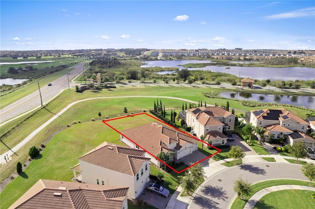 bird's eye view featuring a water view