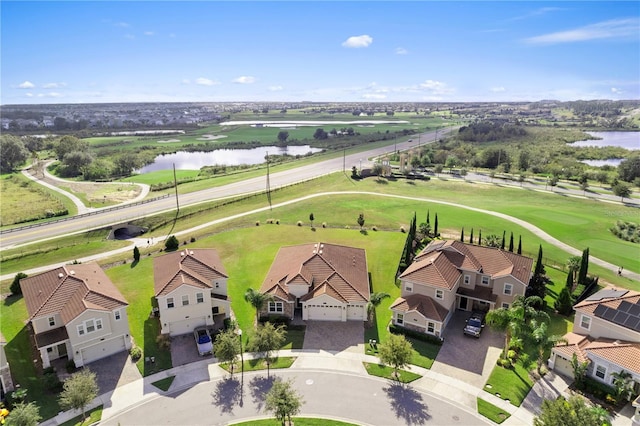 aerial view with a water view