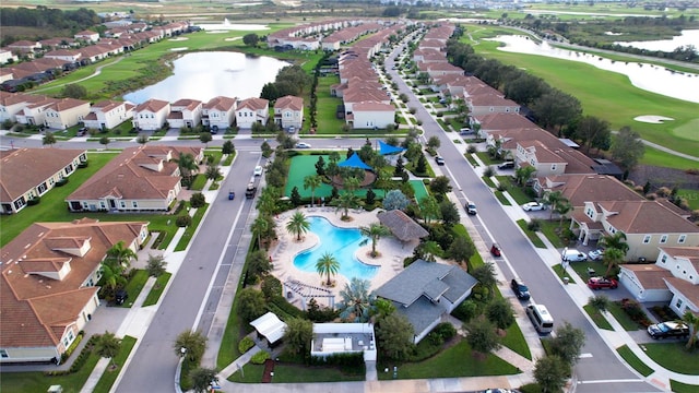 aerial view with a water view