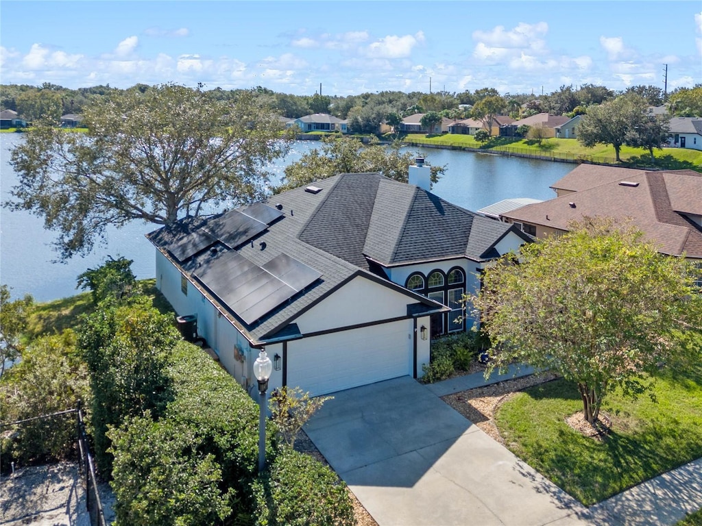 aerial view with a water view