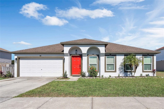 view of front of house featuring a front yard and a garage