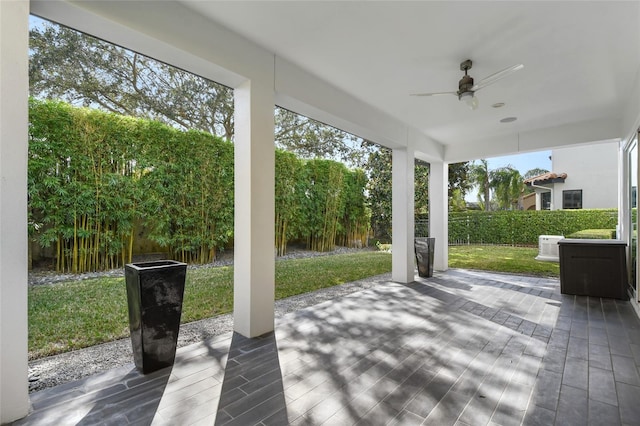 view of patio / terrace featuring ceiling fan