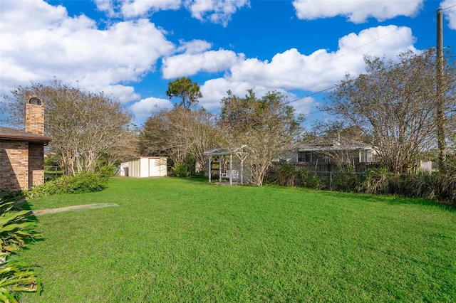 view of yard with a storage shed