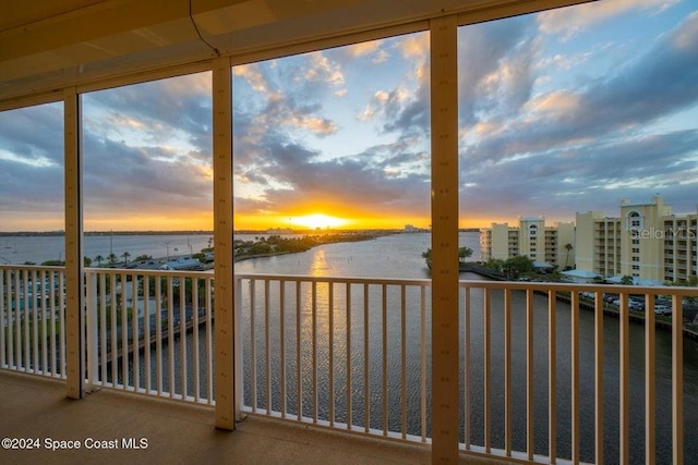 exterior space featuring a water view