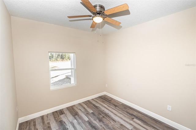 unfurnished room featuring a textured ceiling, hardwood / wood-style flooring, and ceiling fan