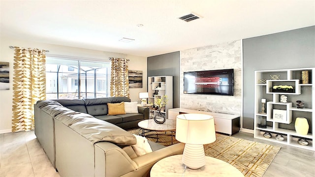 living room featuring light tile patterned floors