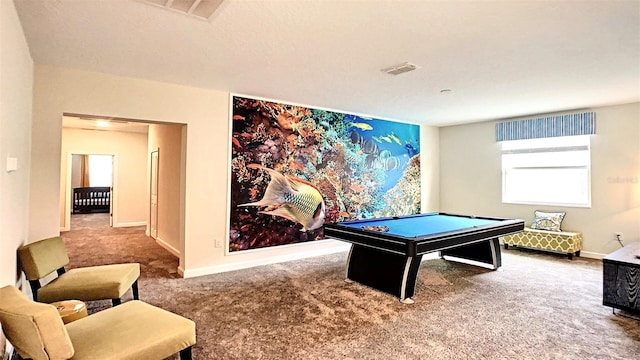 playroom featuring carpet floors and pool table