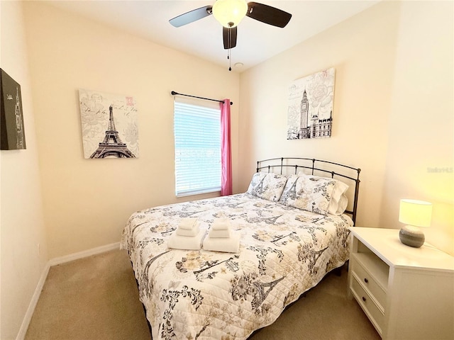 bedroom featuring carpet flooring and ceiling fan