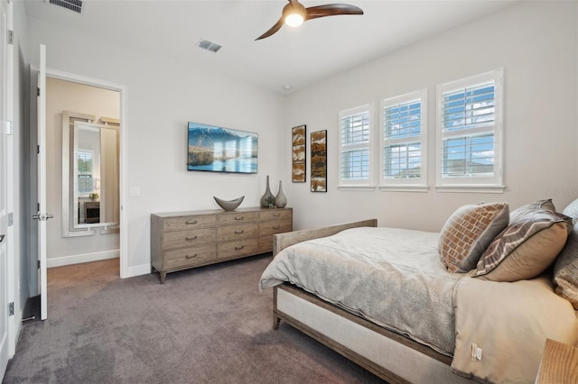 bedroom featuring carpet flooring and ceiling fan