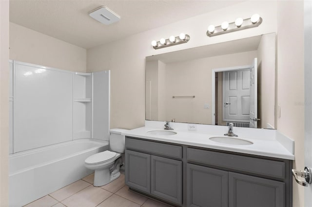 full bathroom featuring tile patterned floors, vanity, shower / bath combination, and toilet