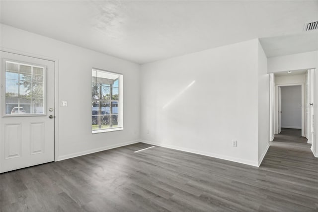 foyer entrance with a wealth of natural light and dark wood-type flooring