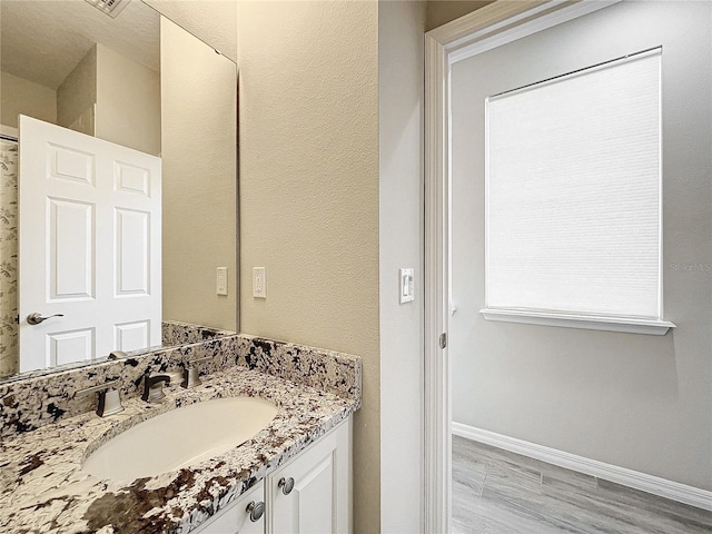 bathroom featuring wood-type flooring and vanity