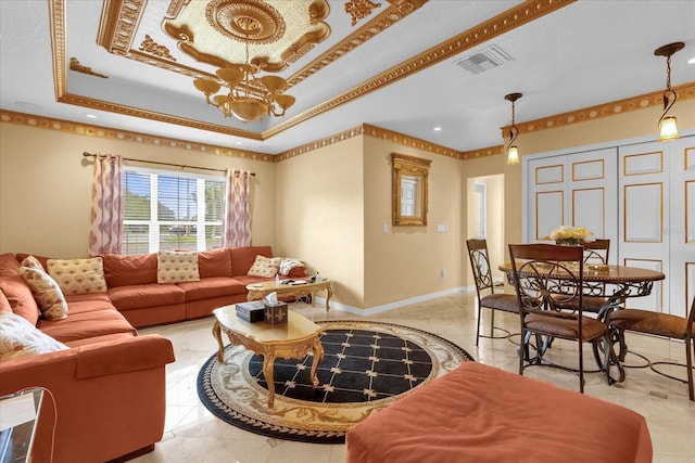 living room with a raised ceiling