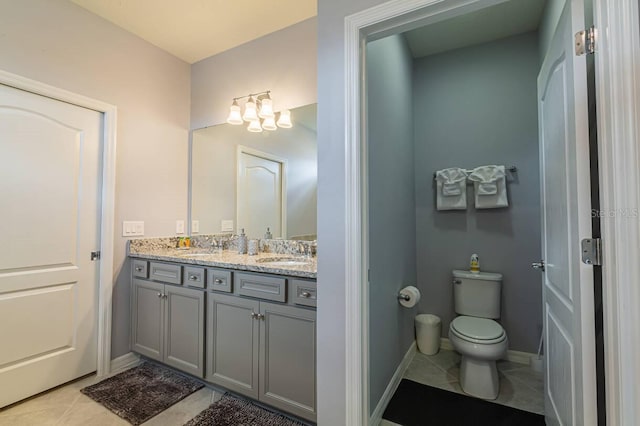 bathroom with tile patterned flooring, vanity, and toilet