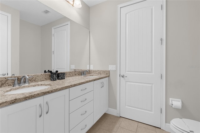 bathroom with tile patterned floors, vanity, and toilet