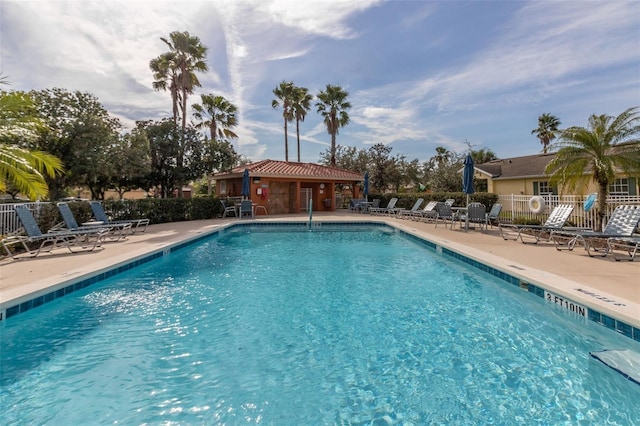 view of swimming pool with a patio