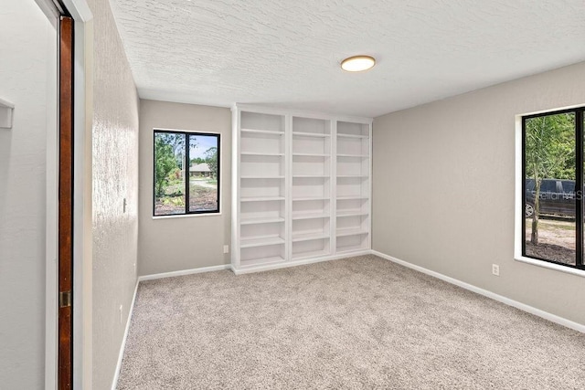 empty room with carpet floors and a textured ceiling