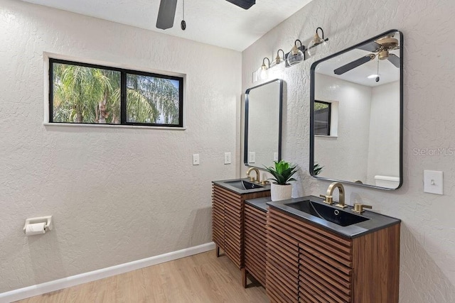 bathroom with wood-type flooring and vanity