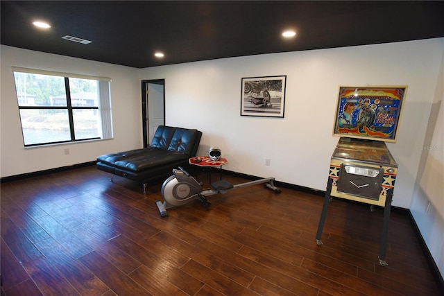 sitting room featuring dark wood-type flooring