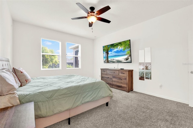 bedroom featuring carpet flooring and ceiling fan