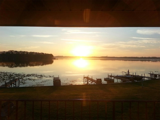 view of dock with a water view