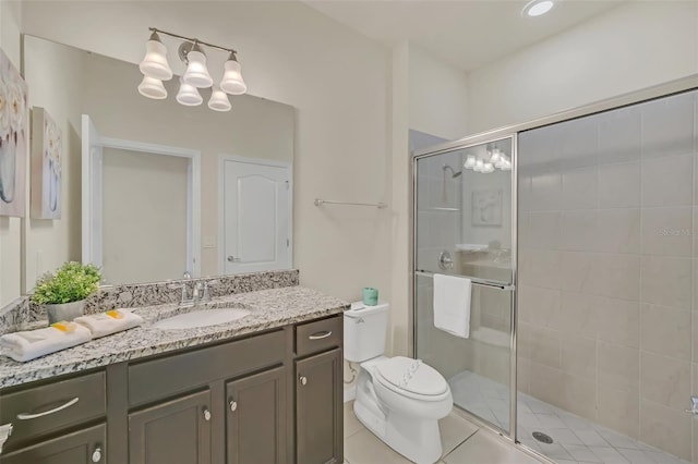 2468 Dubai St, Kissimmee, FL 34747 - full bathroom with a shower stall, vanity, tile patterned flooring, and a chandelier