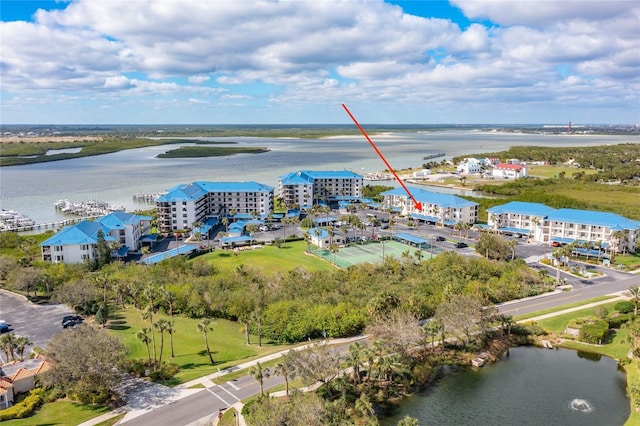 aerial view with a water view