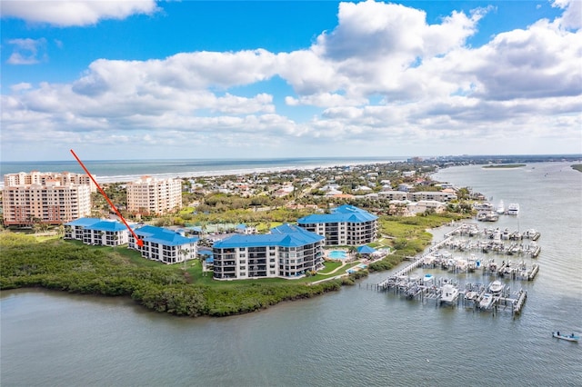 aerial view with a water view