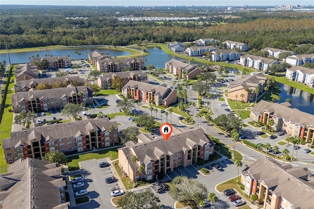 aerial view featuring a water view