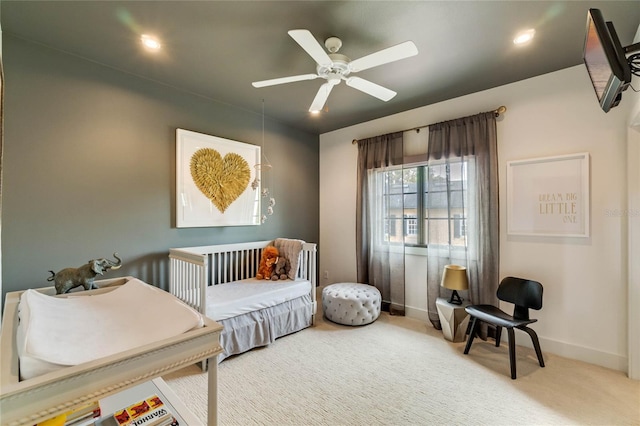 bedroom with carpet floors and ceiling fan