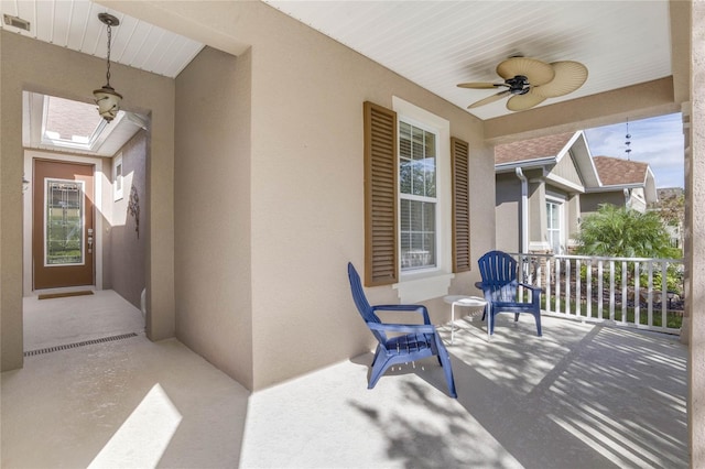 view of patio / terrace featuring a porch and ceiling fan