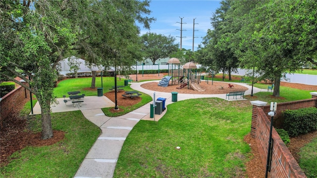 view of jungle gym with a yard