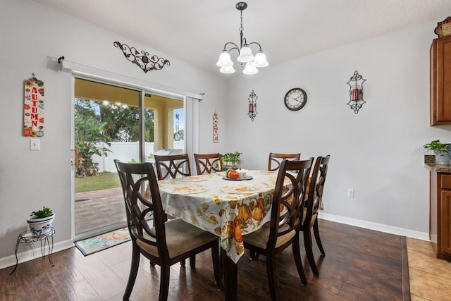 dining area featuring a chandelier and hardwood / wood-style flooring