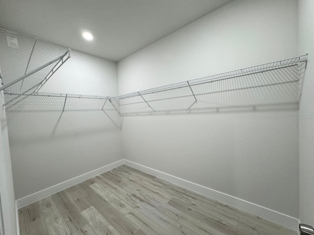 spacious closet with light hardwood / wood-style flooring