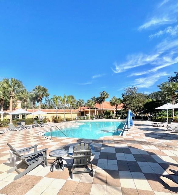 view of swimming pool featuring a patio area