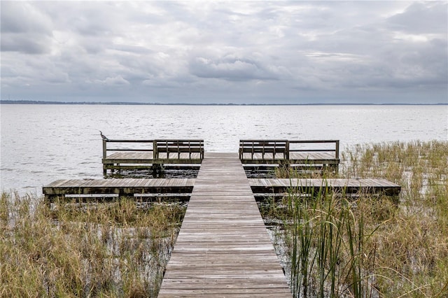 view of dock with a water view