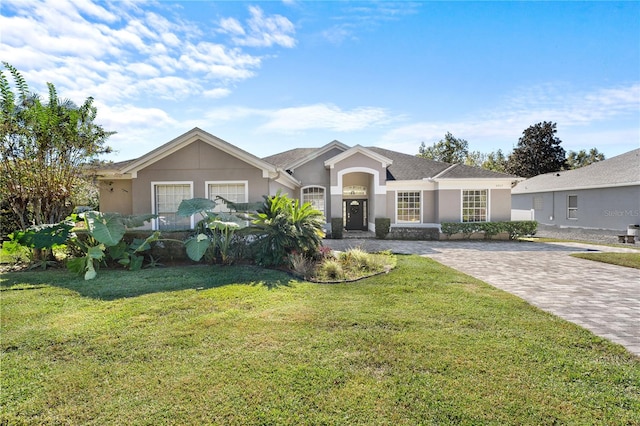 ranch-style house featuring a front yard