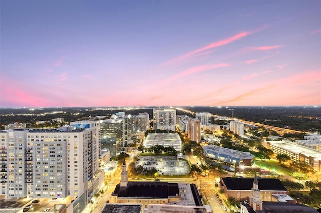 view of aerial view at dusk