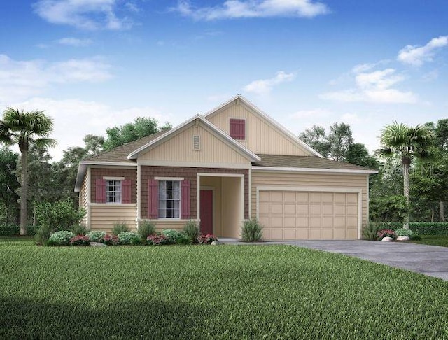 craftsman-style house featuring a garage and a front lawn