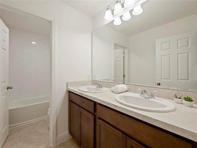 full bathroom featuring tile patterned flooring, vanity, tub / shower combination, and toilet